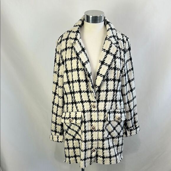 POL Black With Plaid With Beaded Buttons Jacket - Picture 1 of 7